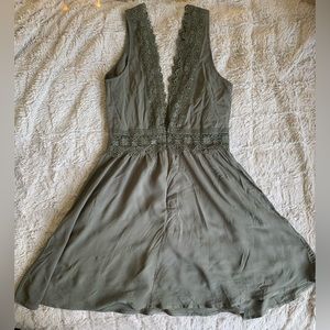Sage Green Low V-Neck Flowy Dress